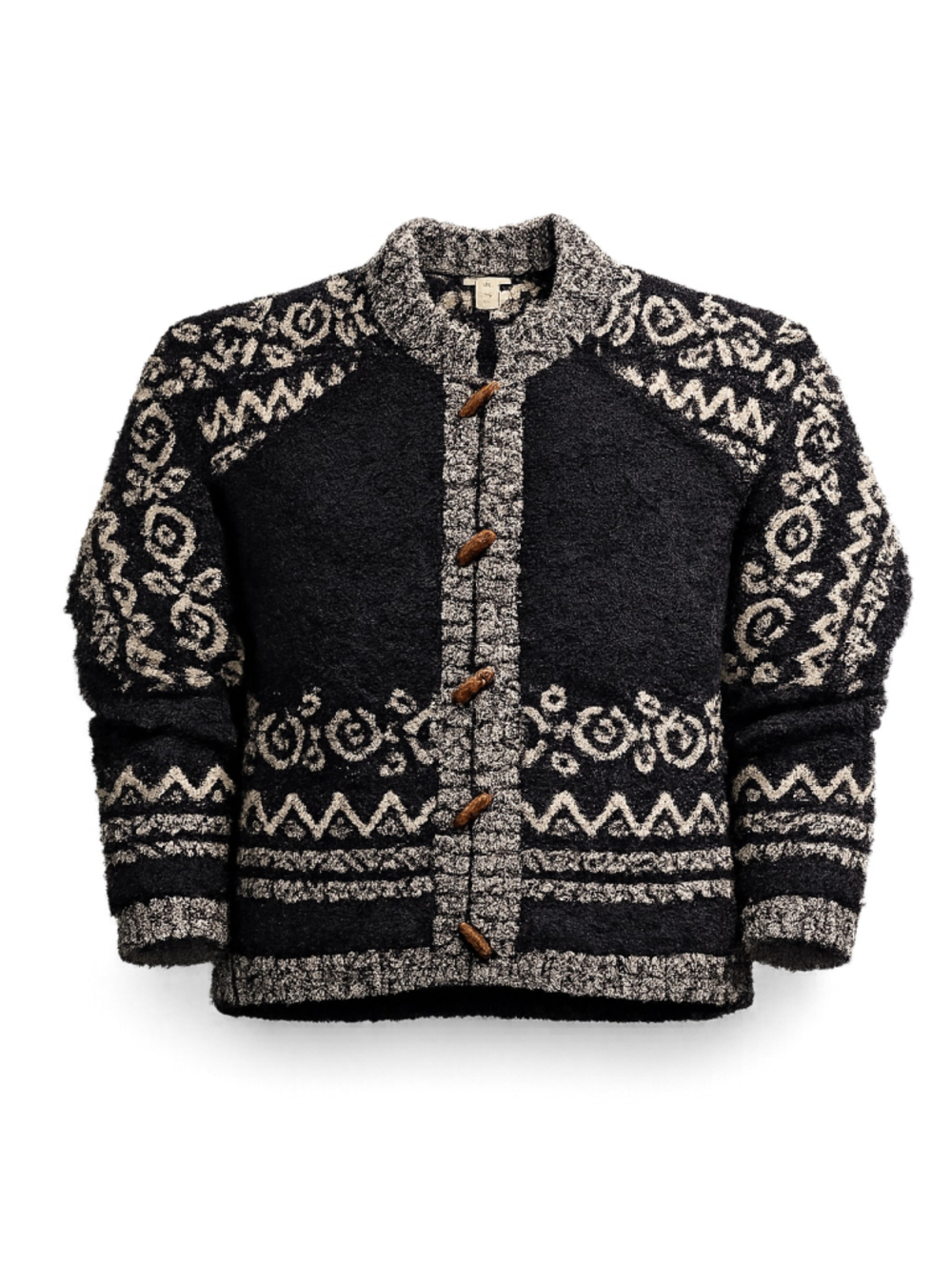 Women's Festi Cardigan Sweater Size 2 Black White Patterned Toggle Button